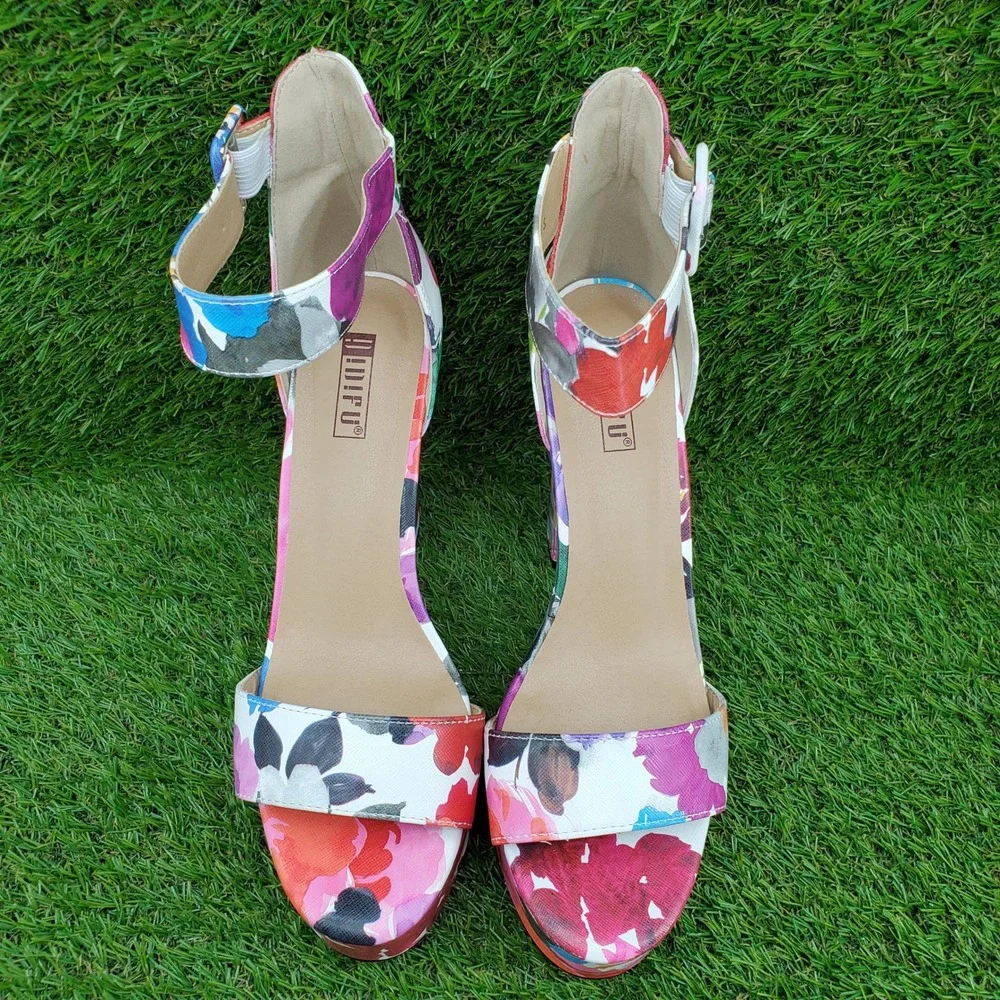 IDIFU IN5 Sabrina SIZE 8 Women's Floral Platform Chunky Heels Purple Multi
